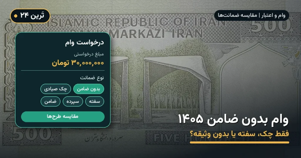 وام بدون ضامن ۱۴۰۵ | کدام وامها فقط چک میخواهند یا بدون وثیقهاند؟